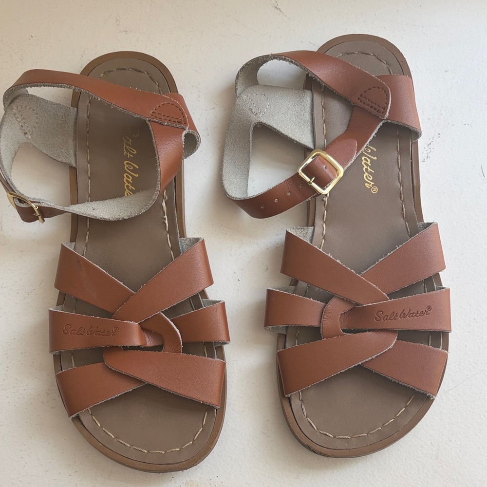 Salt Water Sandals by Hoy Brown Strappy Leather Girls' Sandals